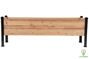 24-inch tall elevated cedar raised garden bed planter allowing easier planting and harvesting as vegetables mature