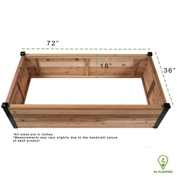 72x36 open bottom cedar raised garden bed for organic vegetable gardening