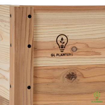 Patented grooved 2x2 all-cedar leg system locking into raised garden planter frame