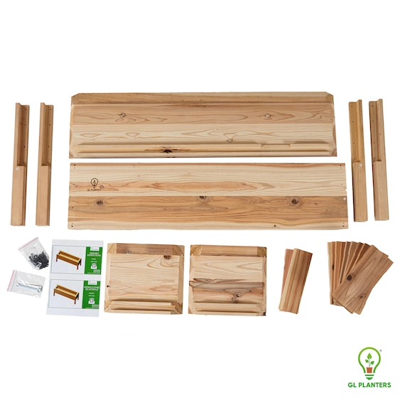 Easy assembly design for GL Planters elevated cedar planter boxes