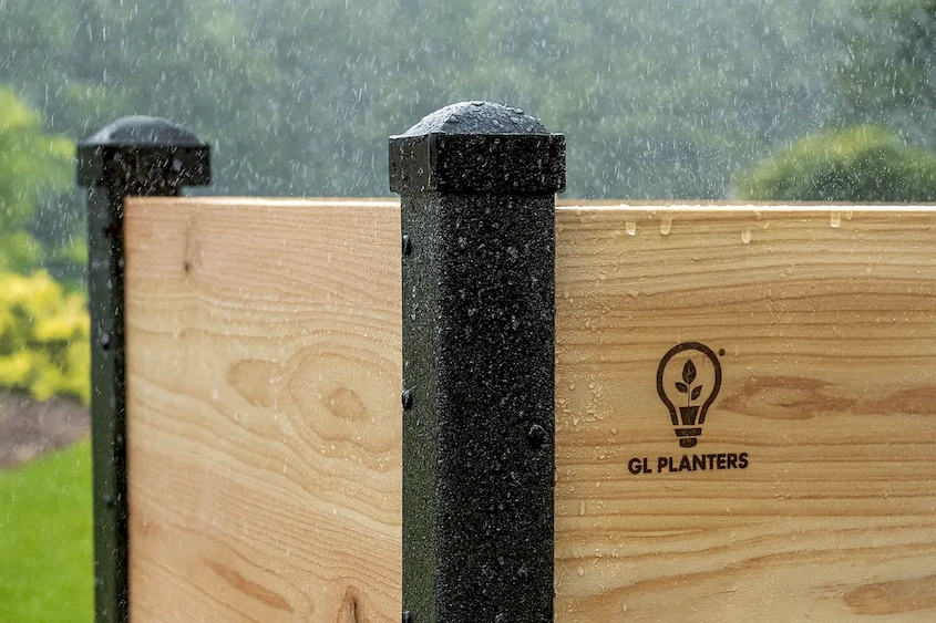 Patented GFRP legs engineered for strength without rust on elevated planter boxes